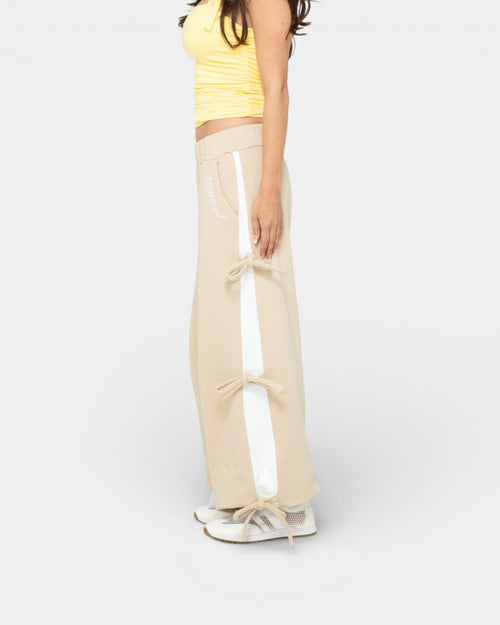 Pransh Halo sweatpants in Nude, 100% French terry cotton, premium bow strap detail