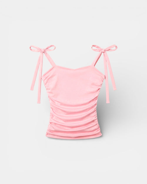 Pransh Muse Cinch Top in Blush pink, women’s sweetheart neck cropped top with adjustable tie straps and side cinch ruching
