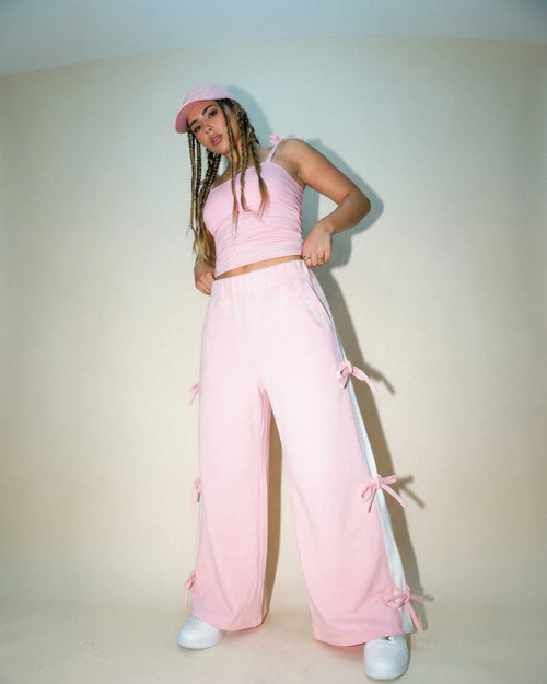 Pransh Artist’s Palette Collection, model in pink muse cinched top with bow details and premium materials