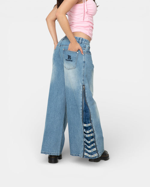 Pransh Eden high-rise jeans in Celeste Bleu, premium 100% cotton denim, back pocket logo detail