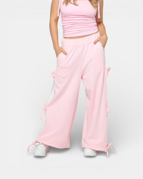 Pransh Halo Sweatpants in Blush (light pink), 100% French terry cotton French terry with contrast panel and bows