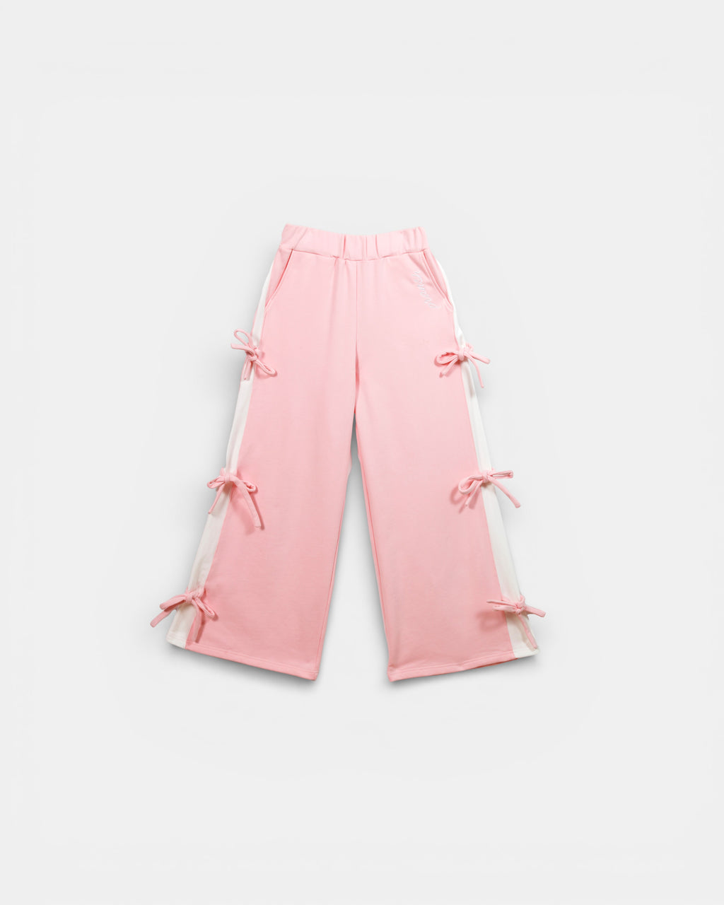 Pink pants with tie details on a light gray background and white stripes (Side panels)