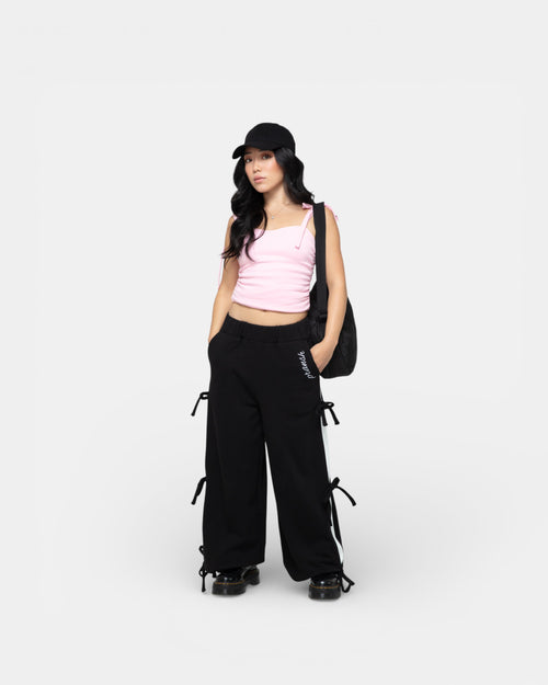 Pransh premium Halo sweatpants in Black, 100% French terry cotton, contrast panel and bows