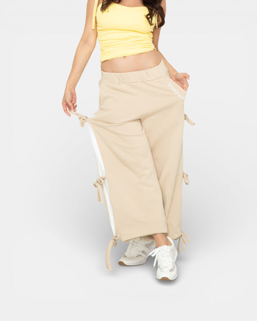 Pransh Halo sweatpants in Nude, 100% premium French terry cotton, contrast panel and bows