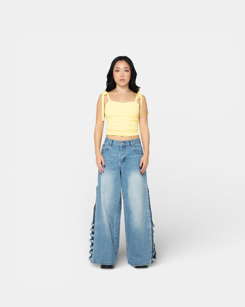 Pransh Muse Cinch Top in Honey, women’s fitted premium cropped stretch jersey top with tie straps and side cinches