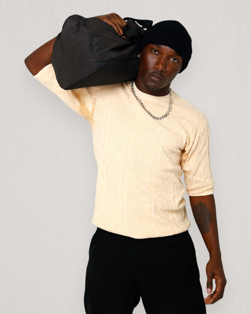 Aura Jacquard Tee – Beige - Pransh